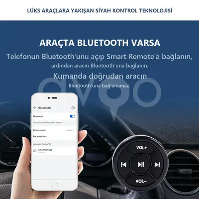 Bluetooth Direksiyon Kumandası, Telefon Müzik Kontrolü (Yüzük Tipi)
