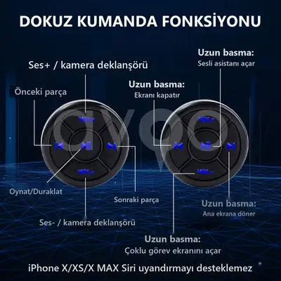 Bluetooth Direksiyon Kumandası, Telefon Müzik Kontrolü (Yüzük Tipi)