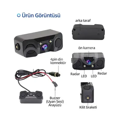 Park Sensörlü Geri Görüş Kamerası 3'ü 1 Arada AHD