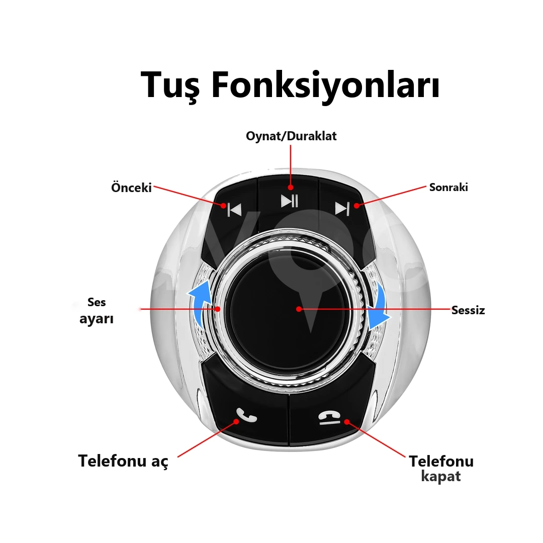 8 Tuşlu Kablosuz Direksiyon Kumandası, Fincan Tipi LED Işıklı