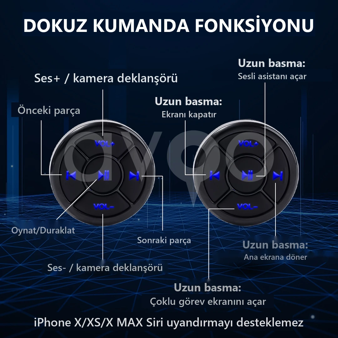 Bluetooth Direksiyon Kumandası, Telefon Müzik Kontrolü (Yüzük Tipi)
