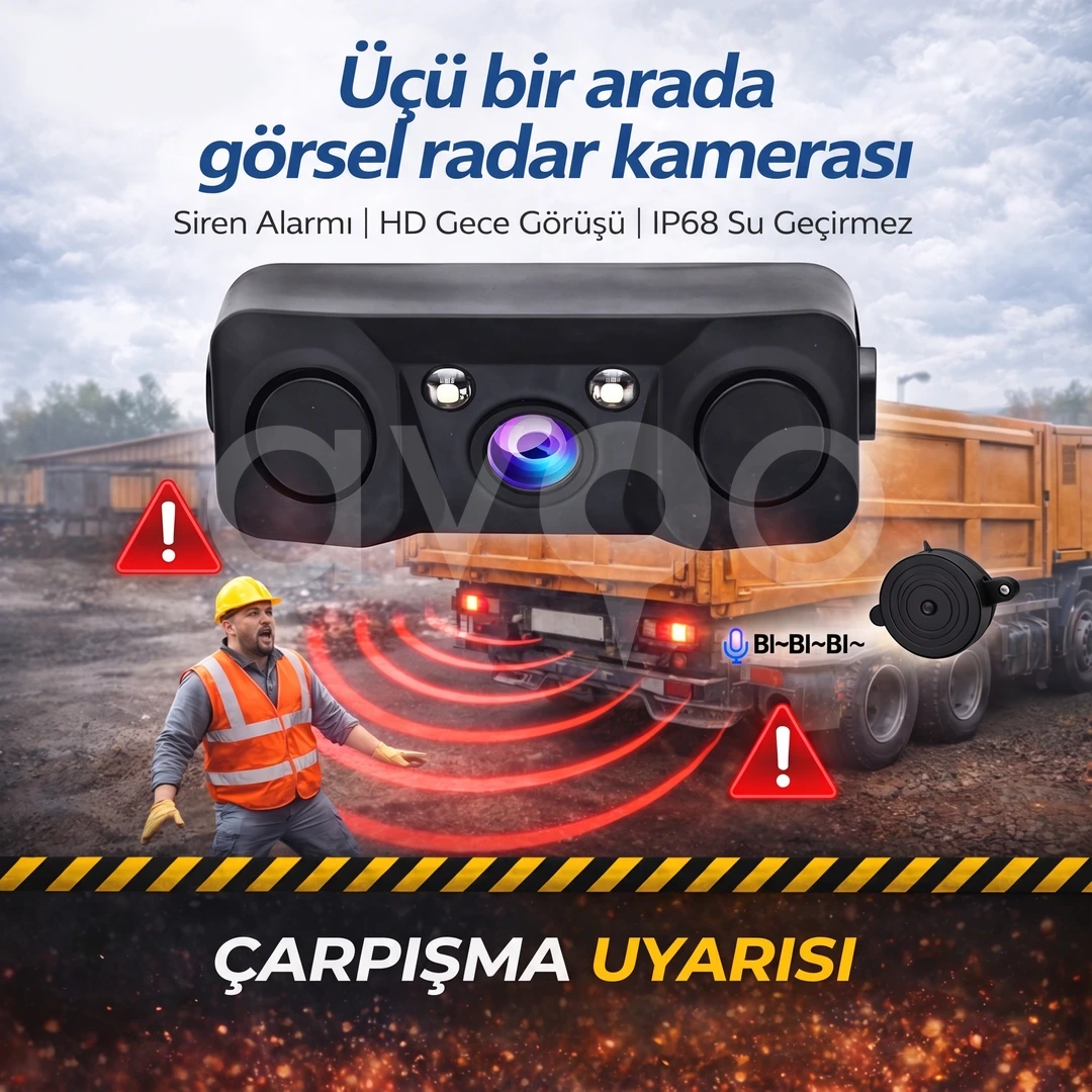 Park Sensörlü Geri Görüş Kamerası 3'ü 1 Arada AHD