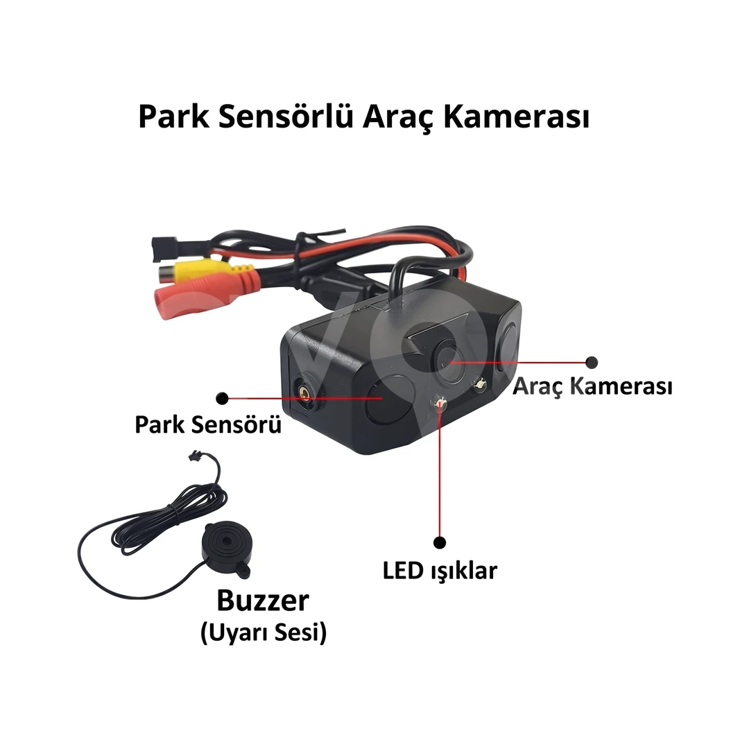 Park Sensörlü Geri Görüş Kamerası 3'ü 1 Arada AHD